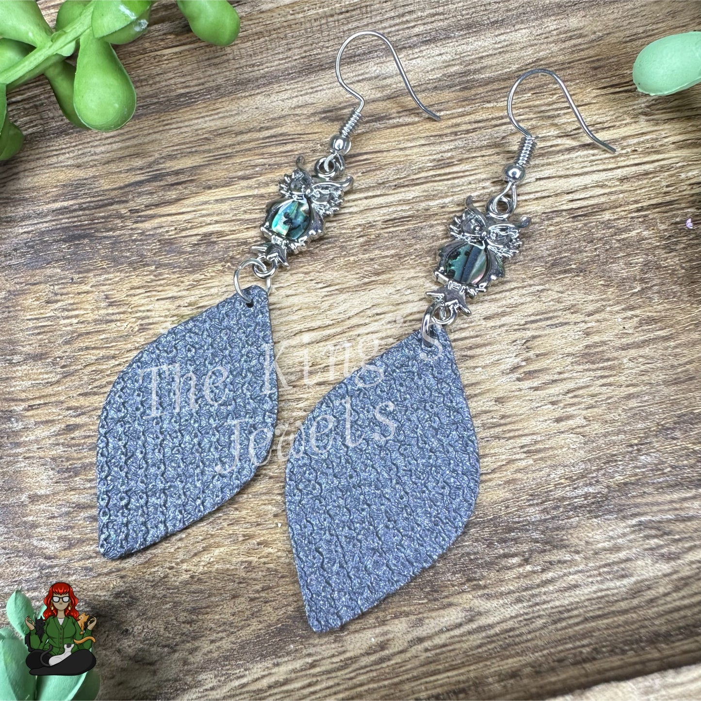 Scarlett - Owl & Charcoal Grey Faux Leather Earrings!