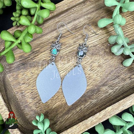 Scarlett - Owl & Light Grey Faux Leather Earrings!