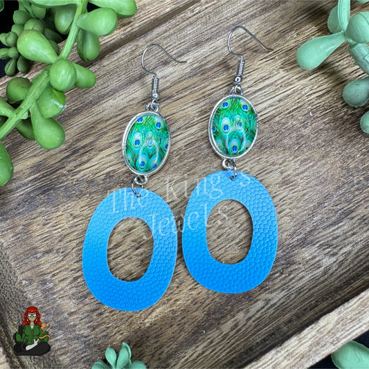 Peacock & Blue Gradient Faux Leather Earrings!