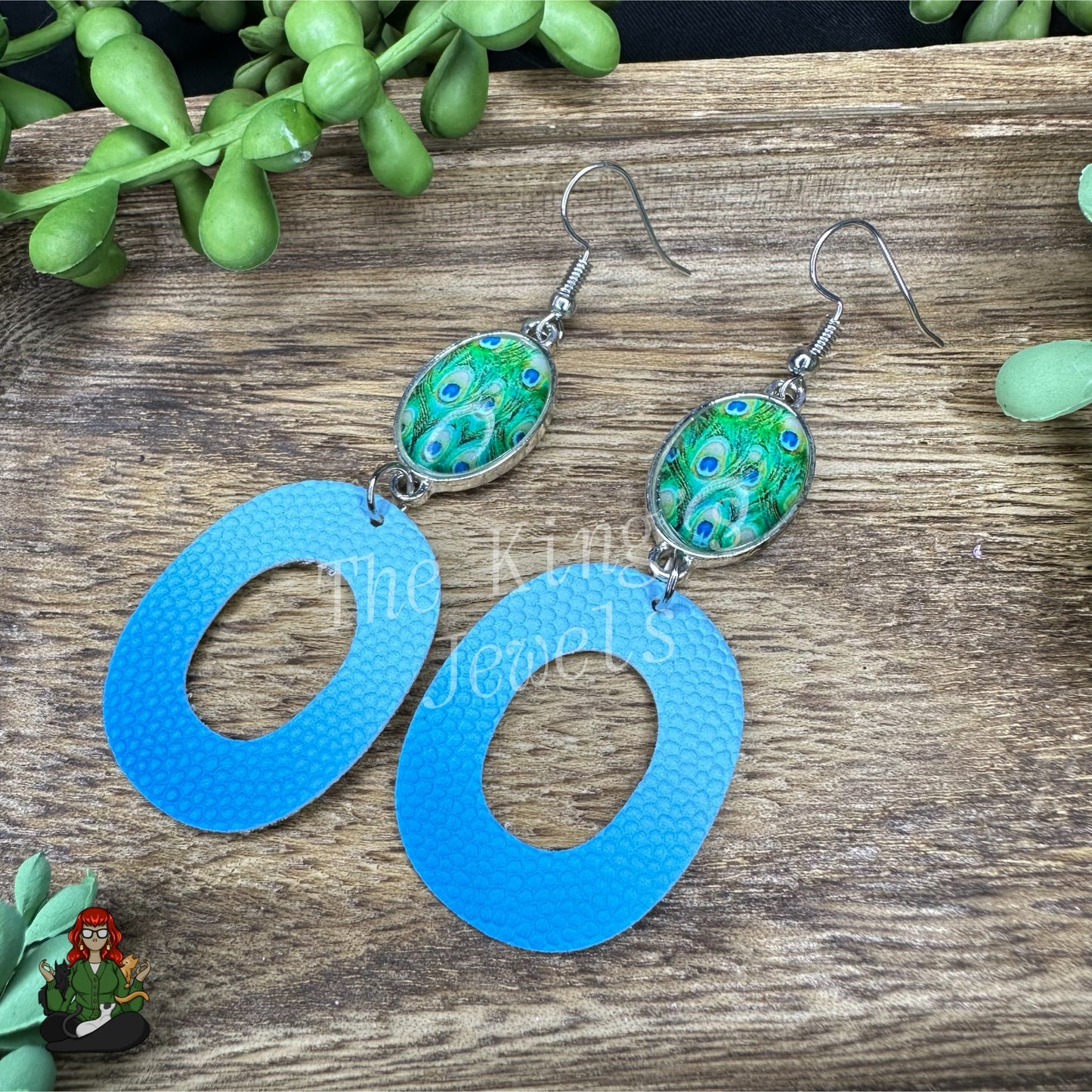 Peacock & Blue Gradient Faux Leather Earrings!