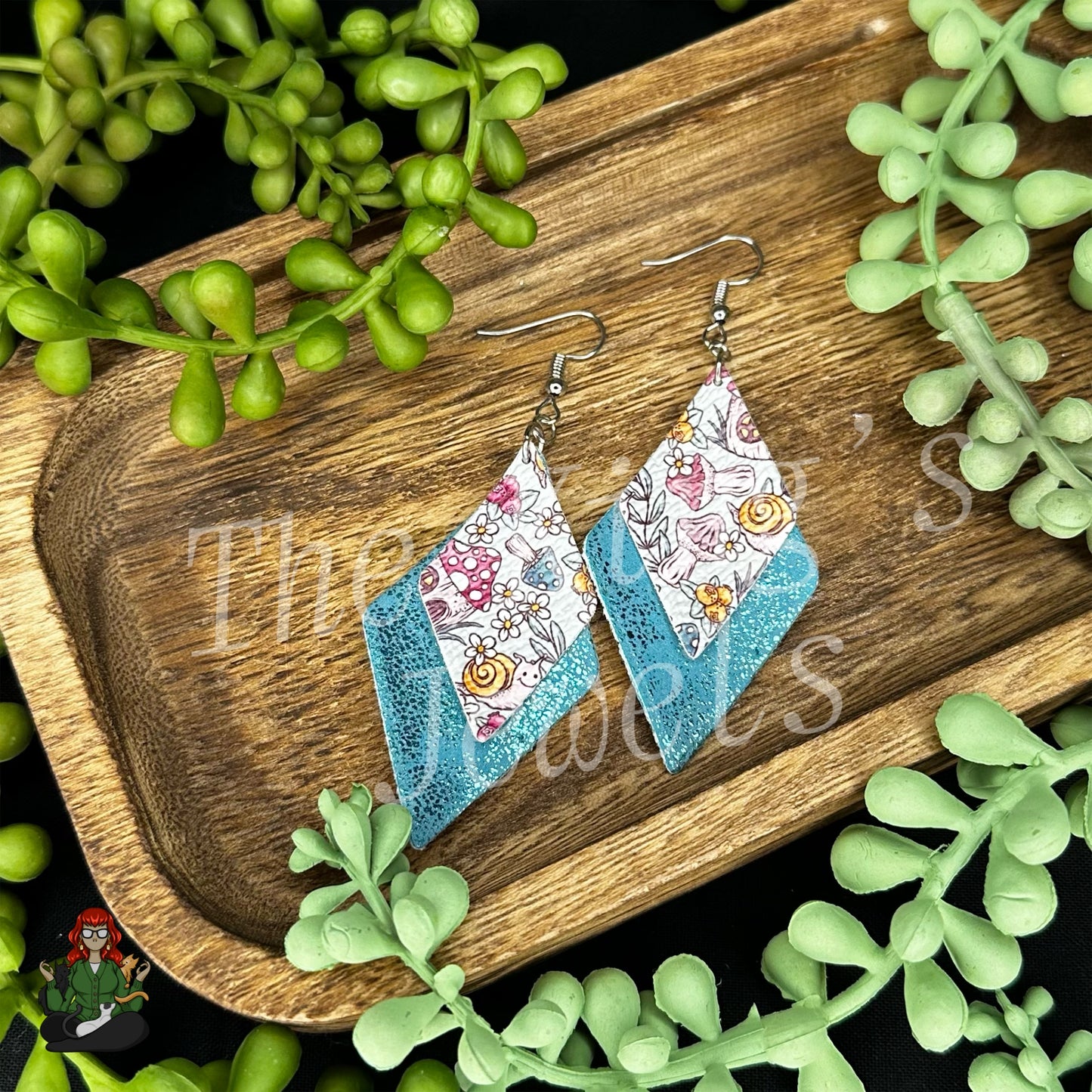 Belle - Layered Teal & Mushroom Earrings!