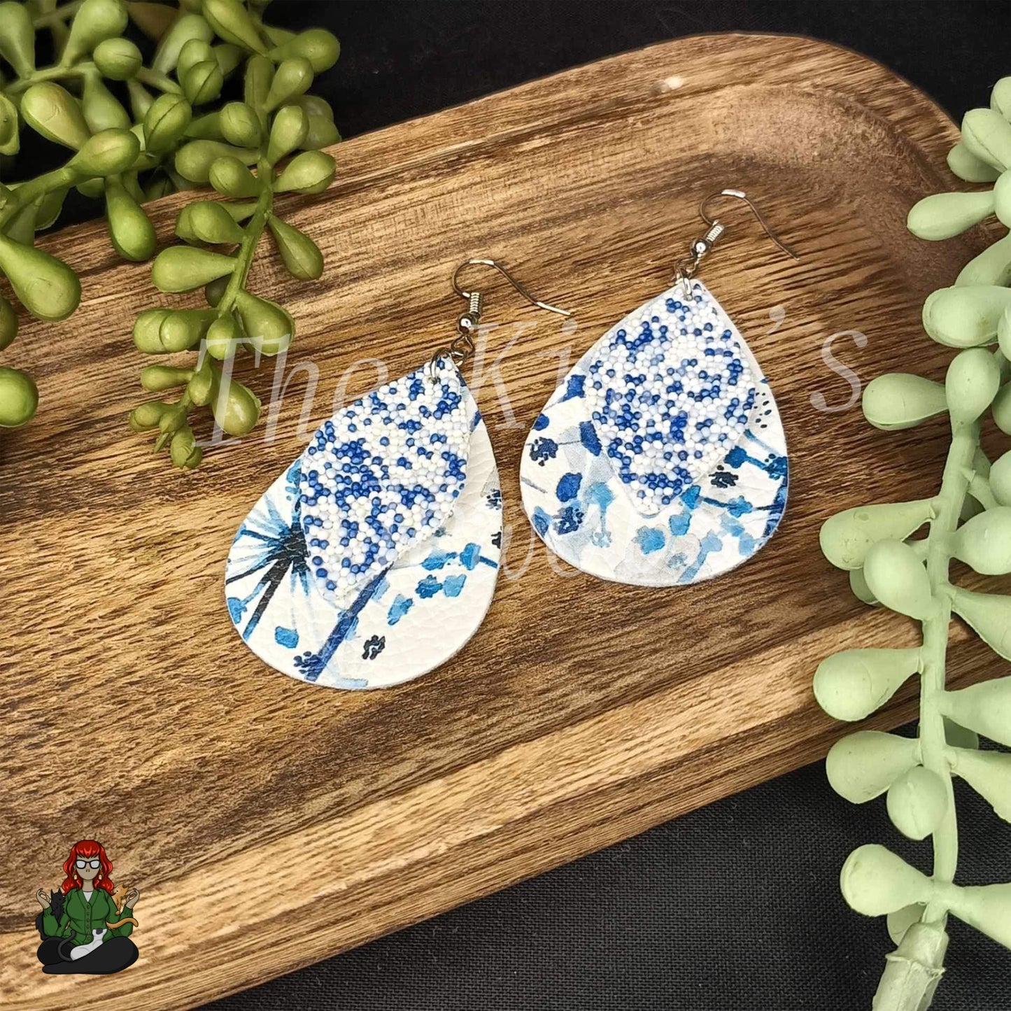 Rose - Blue Dandelion Double Layered Earrings!