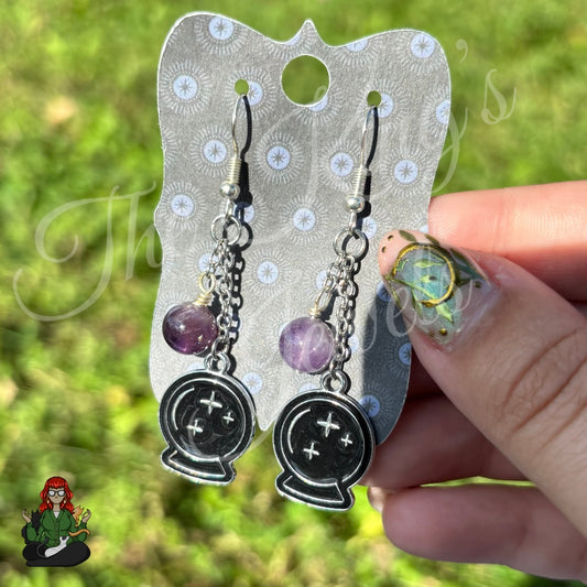 Gladys - Crystal Ball & Amethyst Bead Earrings!