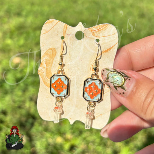 Katie - Geometric Mushroom Orange Enamel Earrings!