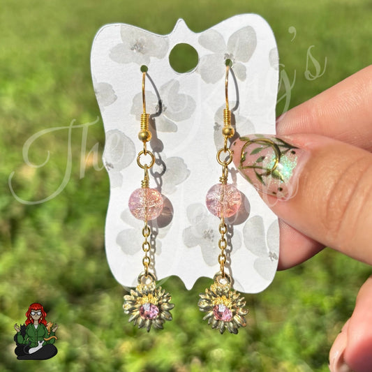 Katie - Pink Bead & Floral Charm Earrings!