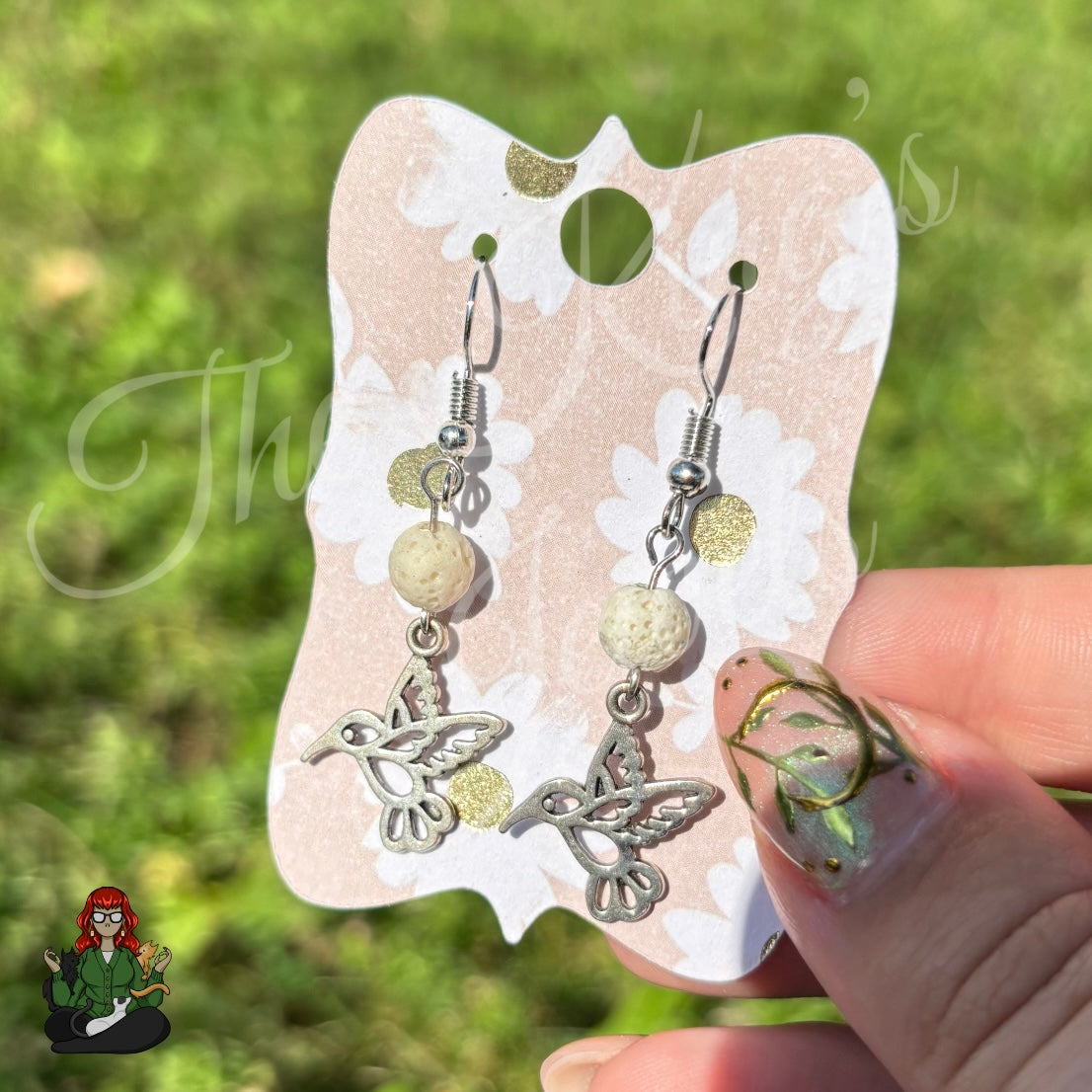 Katie - White Stone and Silver Hummingbird Earrings!