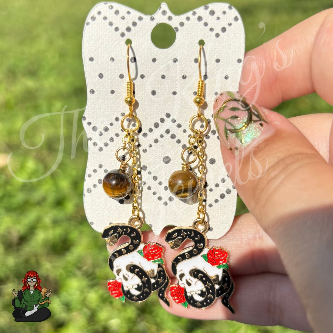 Gladys - Skulls, Roses, & Snake Earrings!