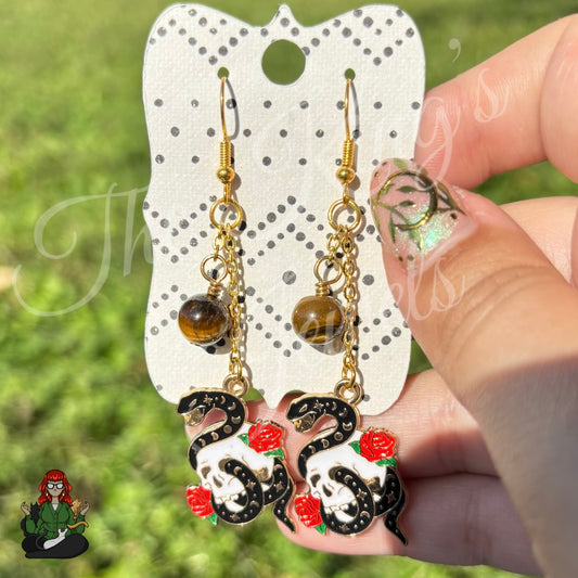 Gladys - Skulls, Roses, & Snake Earrings!