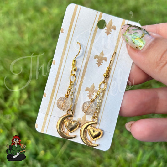 Gladys - Gold Heart Moon Earrings!
