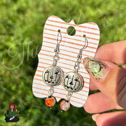 Katie - Crystal Bead and Pumpkin Face Earrings!