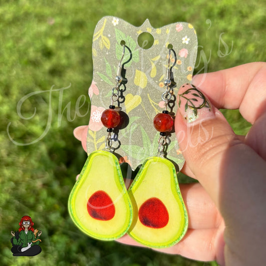 Katie - Red Beads & Avocado Earrings!