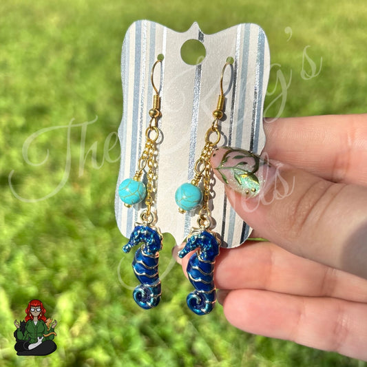 Gladys - Blue Seahorse Earrings!