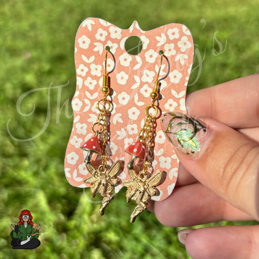 Gladys - Orange Mushroom & Fairy Earrings!