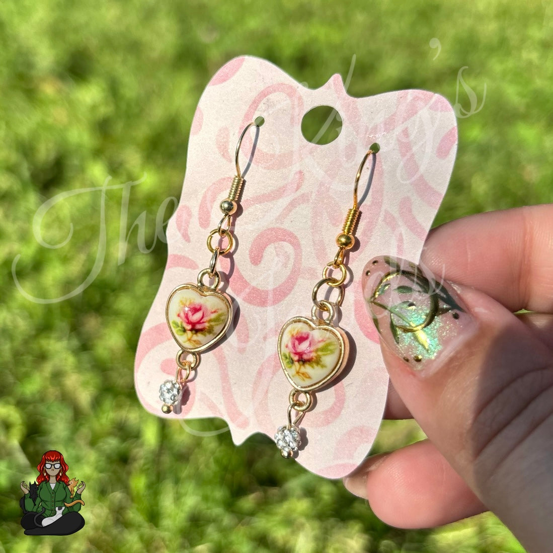 Katie - Heart & Rhinestone Bead Earrings!
