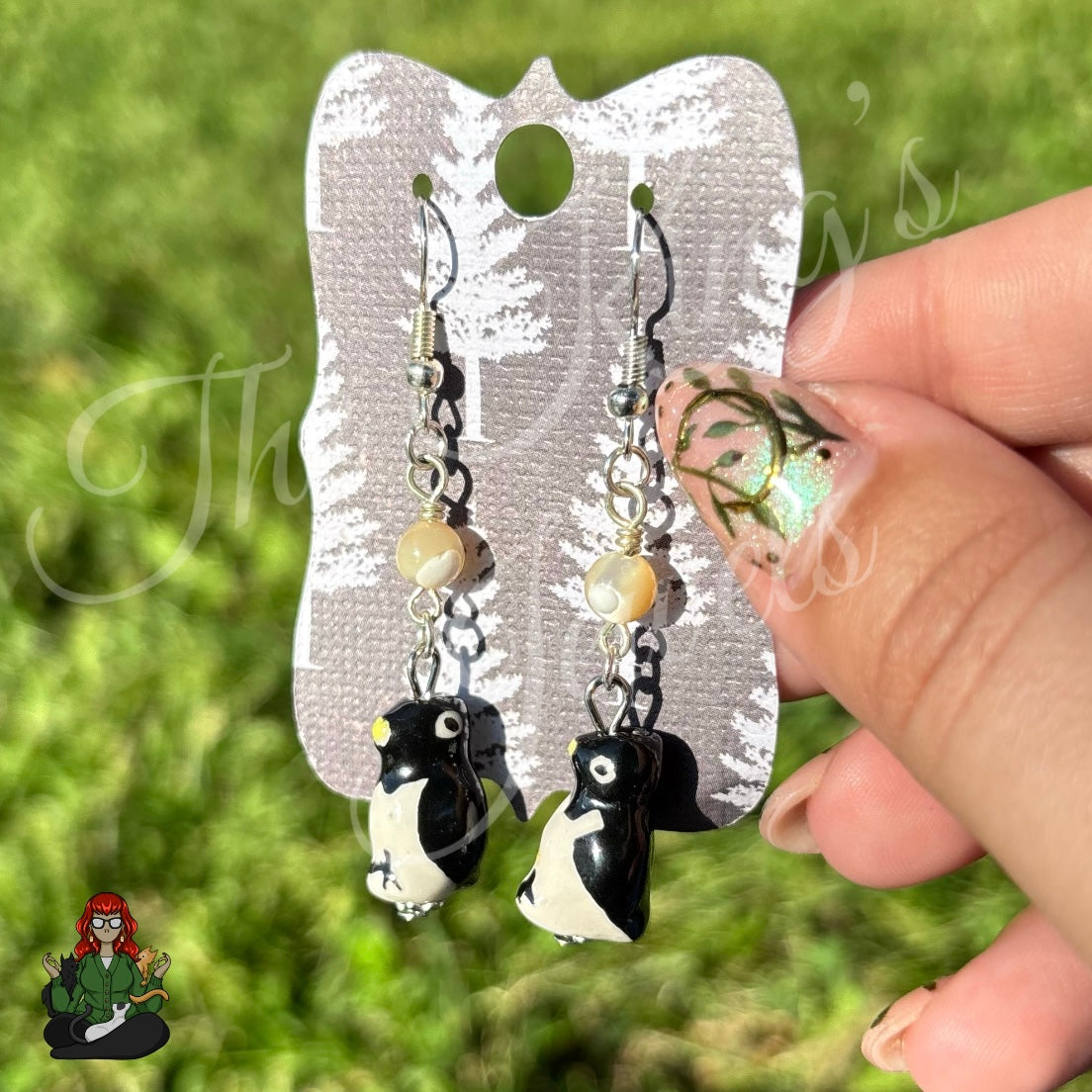 Katie - Penguin & Mother of Pearl Bead Earrings!