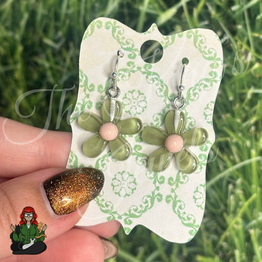 LeonaRae - Olive Green & Baby Pink Flower Earrings!