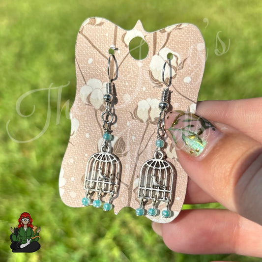 Katie - Birdcage Aqua Crystal Dangles Earrings!