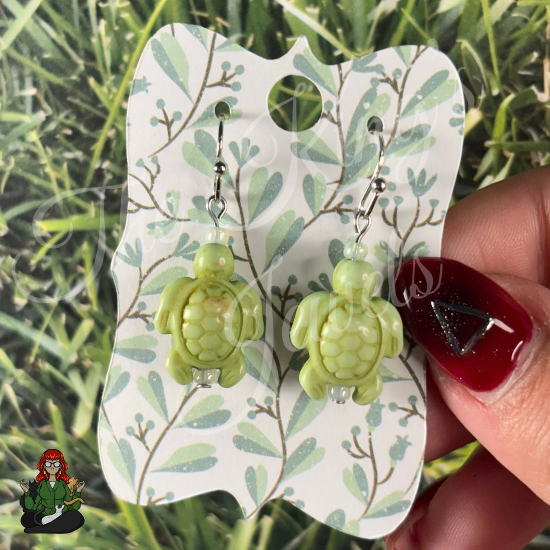 Melissa - Green Turtle Bead Earrings!