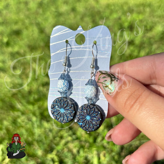 Katie - Blue Flower Coin Crackle Bead Earrings!