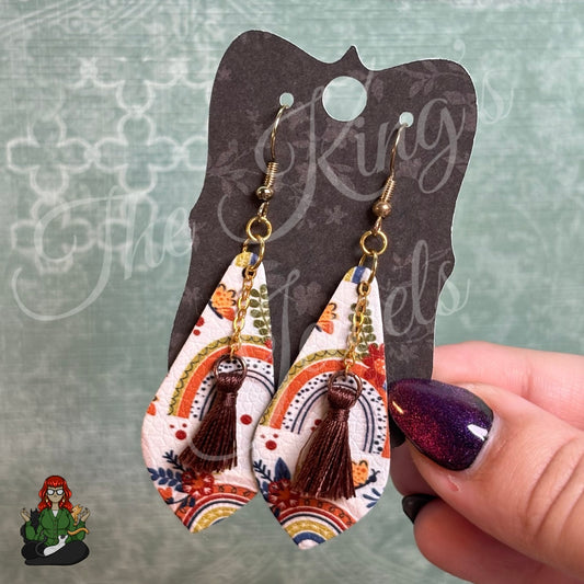 Jennifer - Boho Rainbow Floral Faux Leather Earrings!