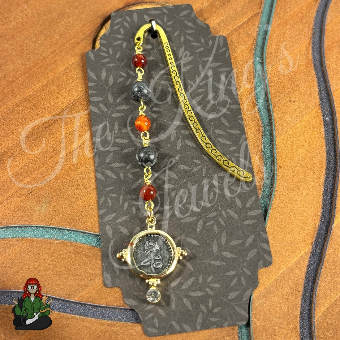 GwennaBelle - Rose Coin Charm, Zebra Jasper, & Fire Agate Bookmark!