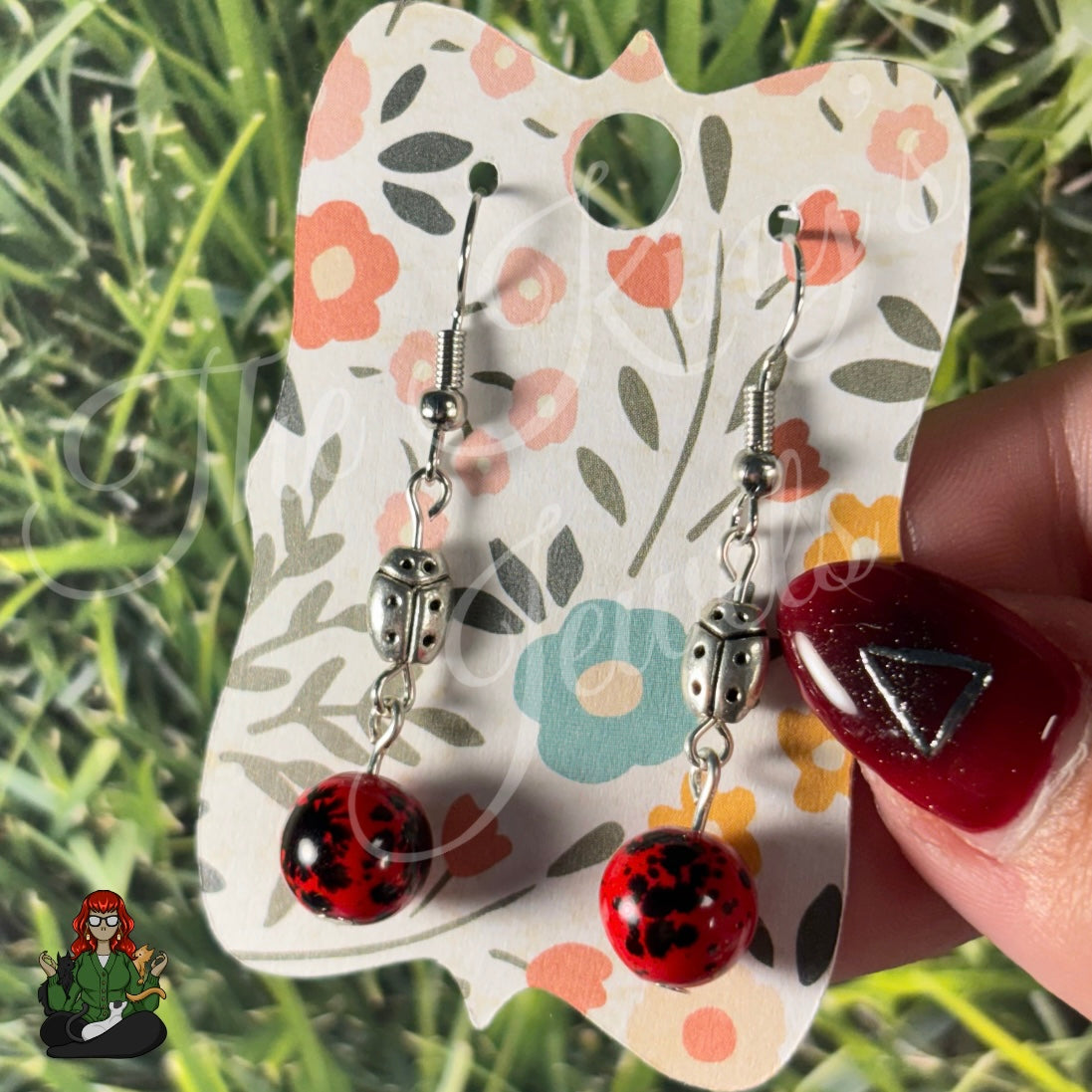 Katie - Ladybug Red Spotted Glass Bead Earrings!