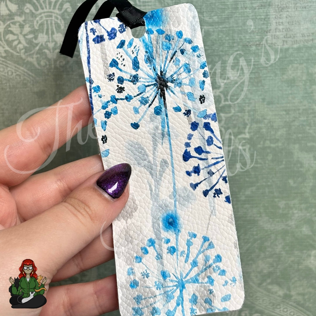Shannon - Blue Dandelion Faux Leather Bookmark!