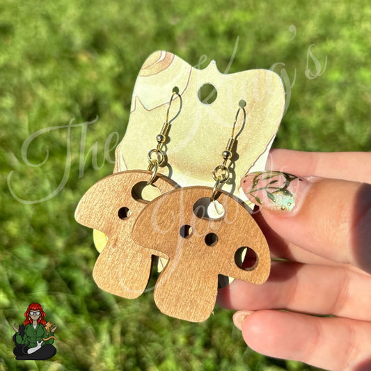 LeonaRae - Upcycled Wood Mushroom Button Earrings!