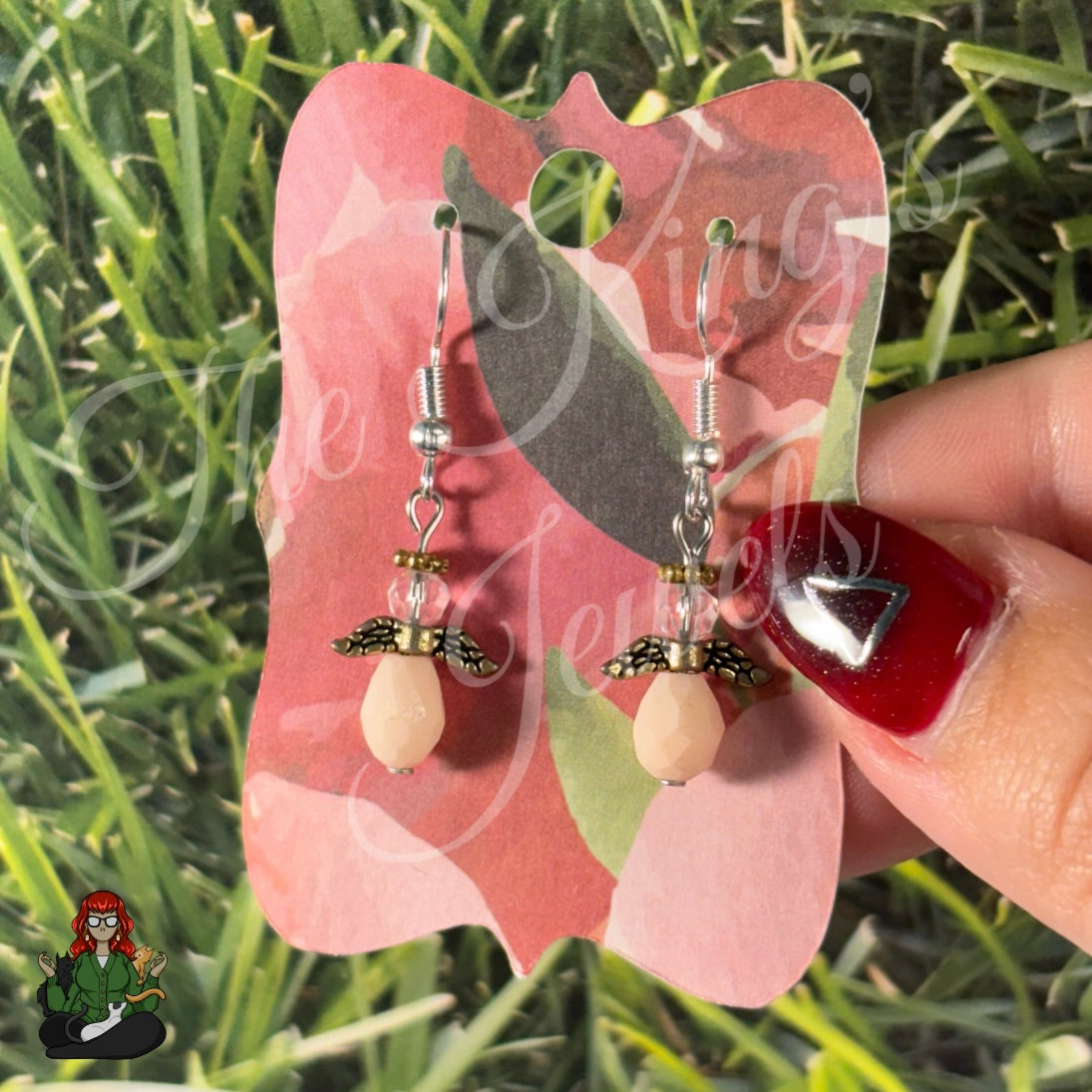 LeonaRae - Angel Wing Peach Bead Dangles Earrings!