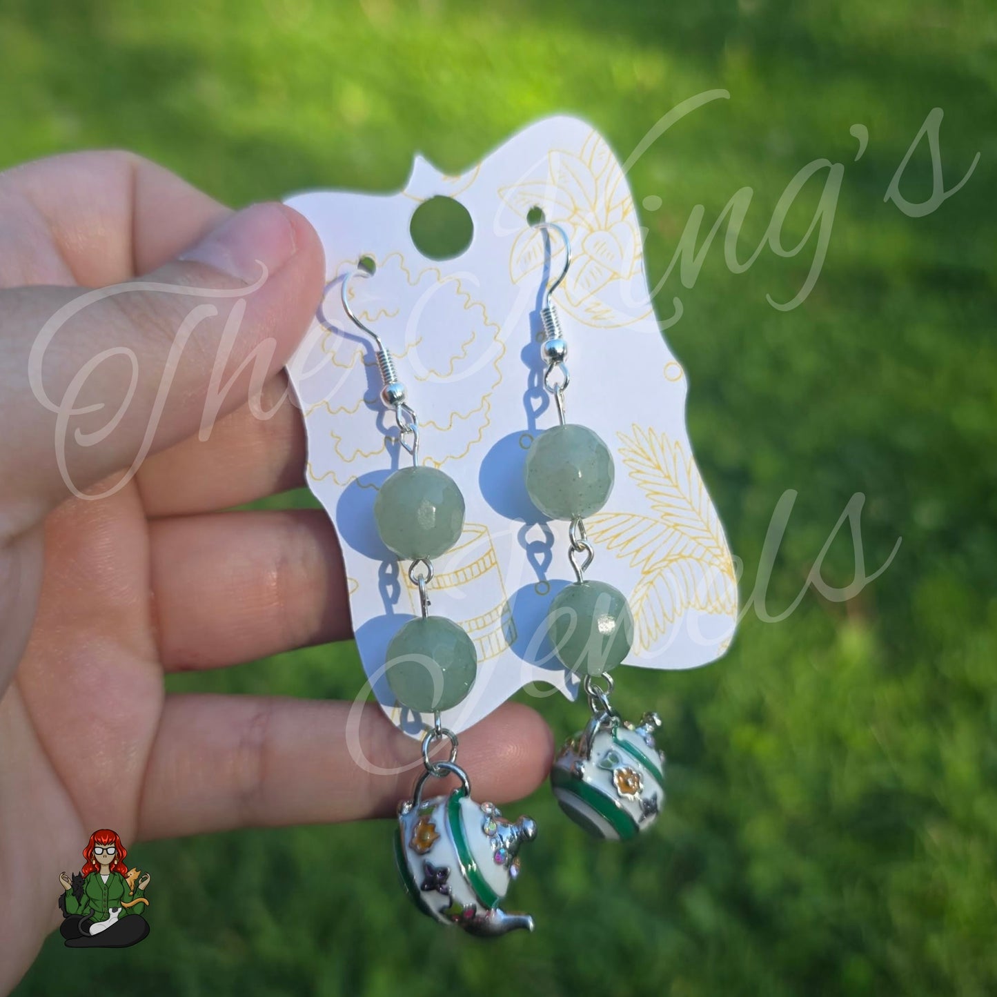 Amelia - Aventurine Garden Teapot Earrings!