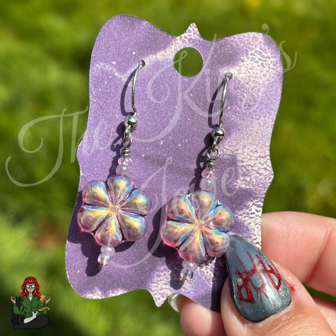 Iridescent Flower Glass Earrings!