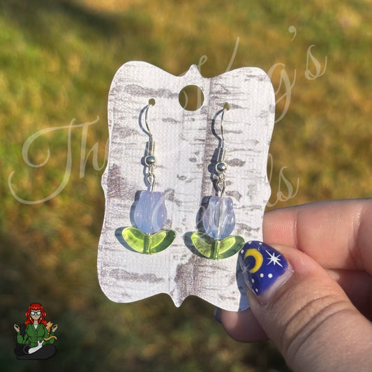 LeonaRae - Periwinkle Tulip Flower Glass Bead Earrings!