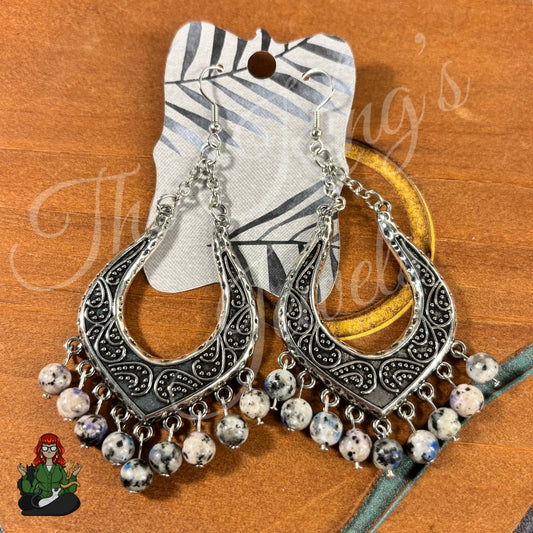 Freya - Ornate Silver Dalmatian Sodalite Earrings!