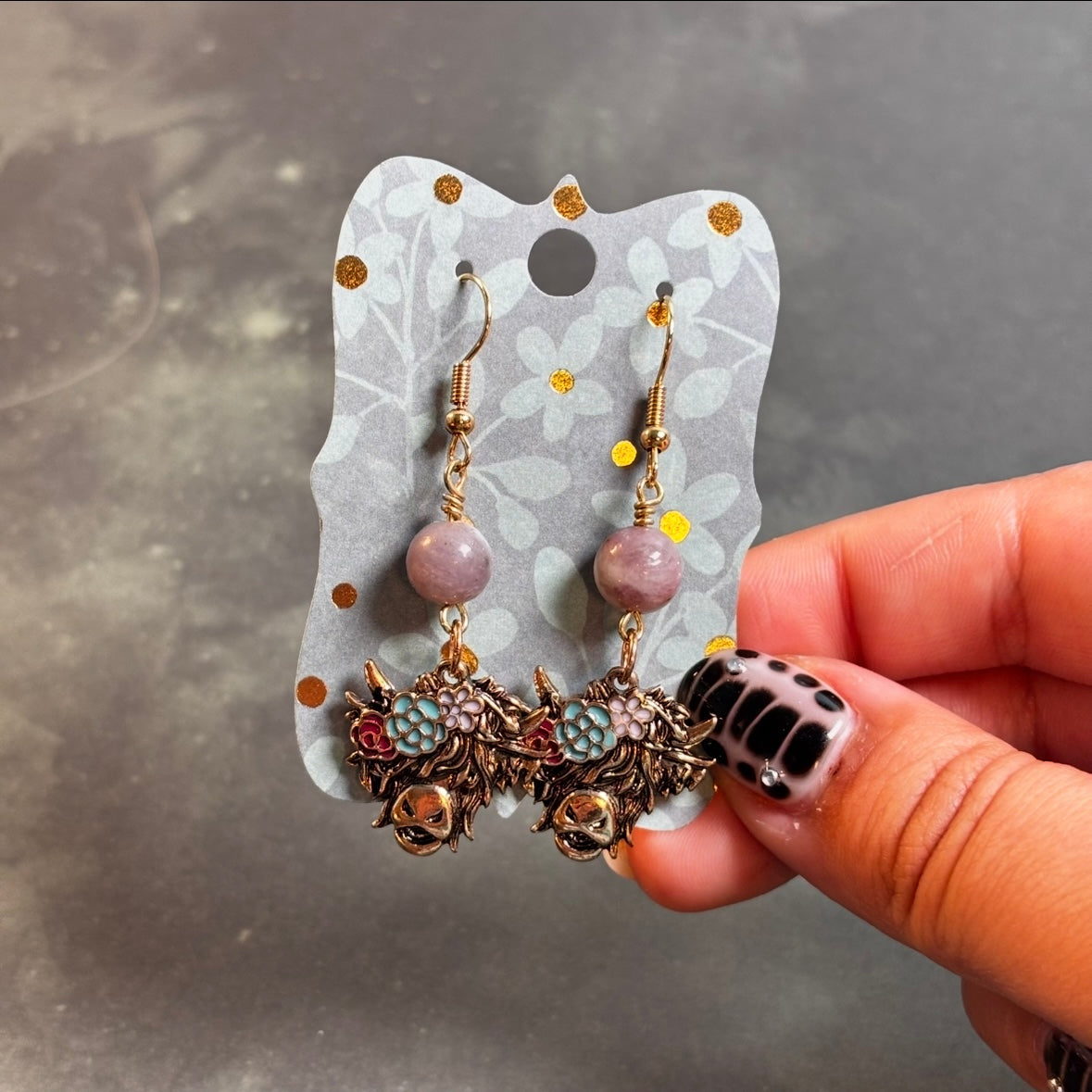 Katie - Highland Cow & Crystal Bead Earrings!
