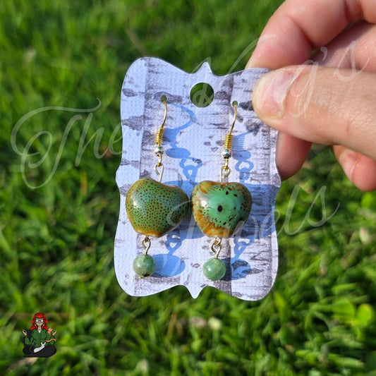 Katie - Green Ceramic Heart Earrings!
