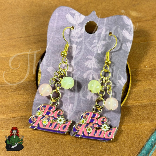 Gladys - Be Kind Enamel Charm Beaded Earrings!
