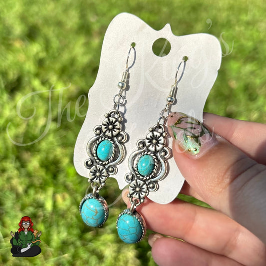 Katie - Turquoise Floral Silver Dangles Earrings!