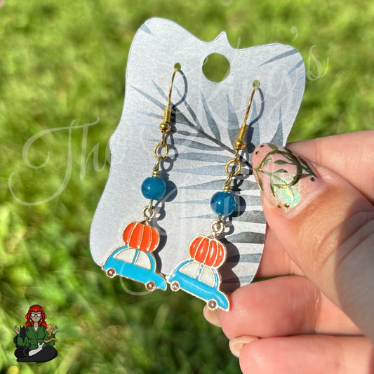 Katie - Pumpkin Car Enamel Dangles Earrings!