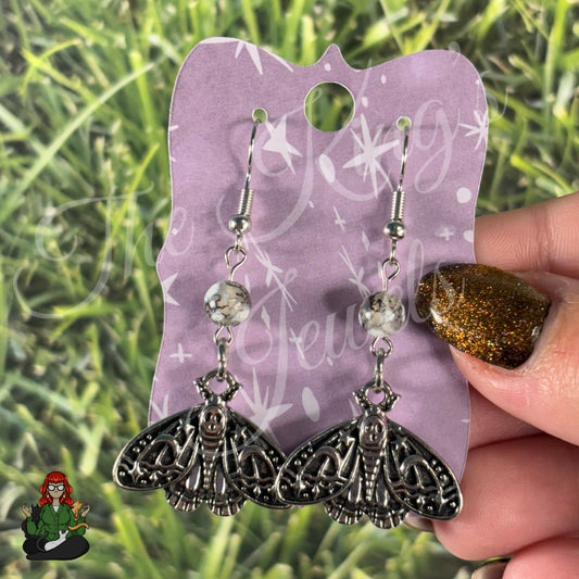 Katie - Lunar Moth and Agate Bead Earrings!