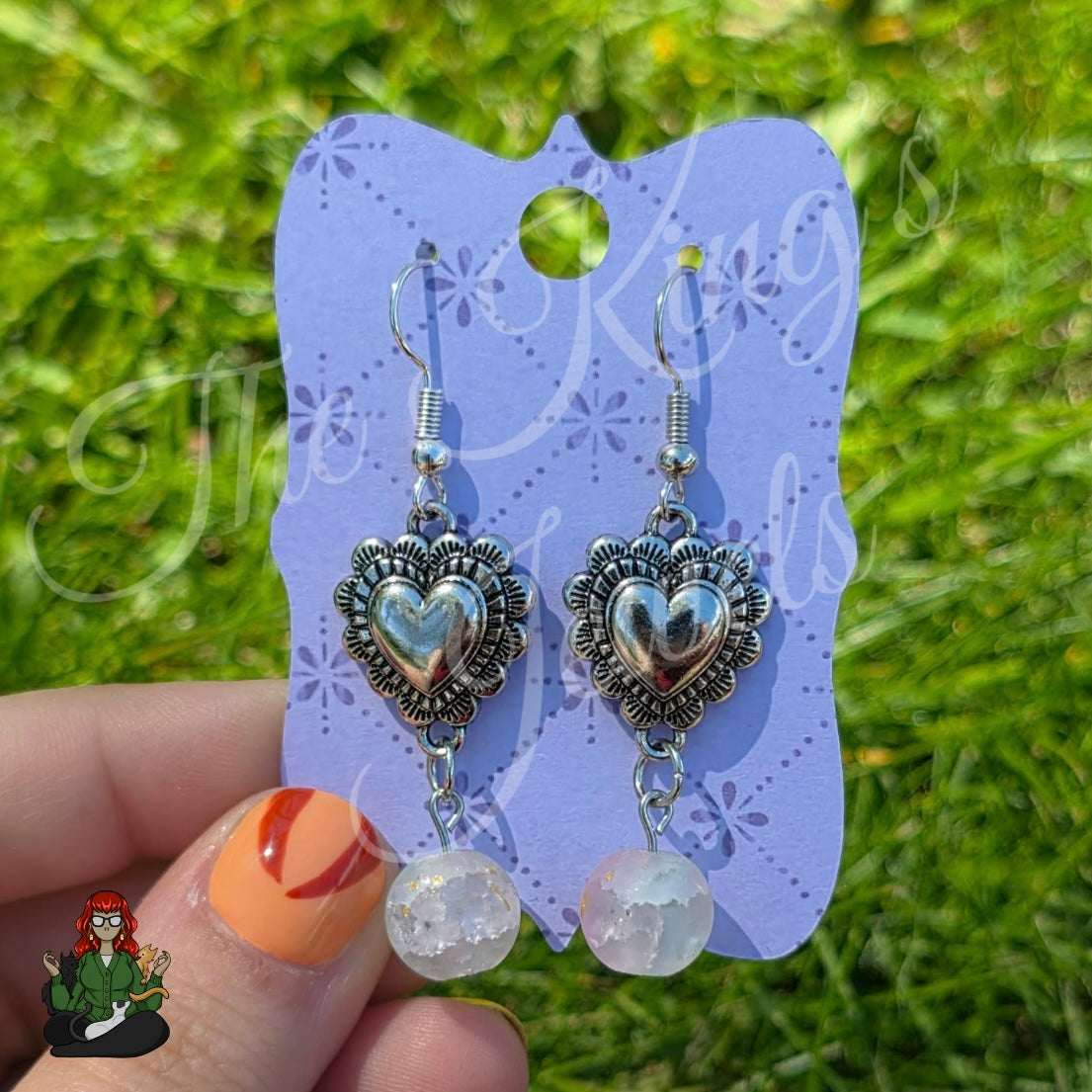 Katie - Coquette Heart & Pink Frosted Glass Bead Earrings!