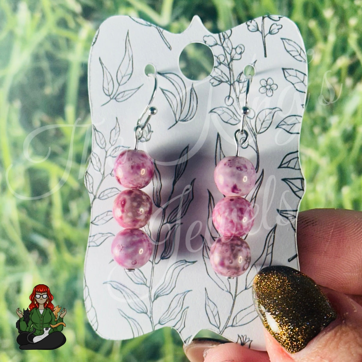 Melissa - Purple Pink Marbled Glass Bead Earrings!