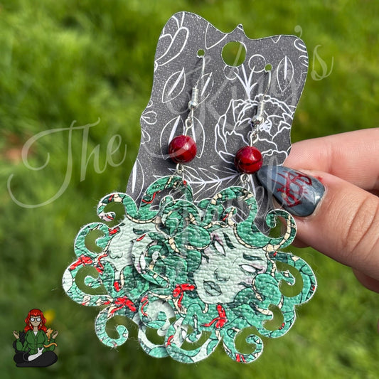 Katie - Faux Leather Medusa & Dyed Quartz Earrings!