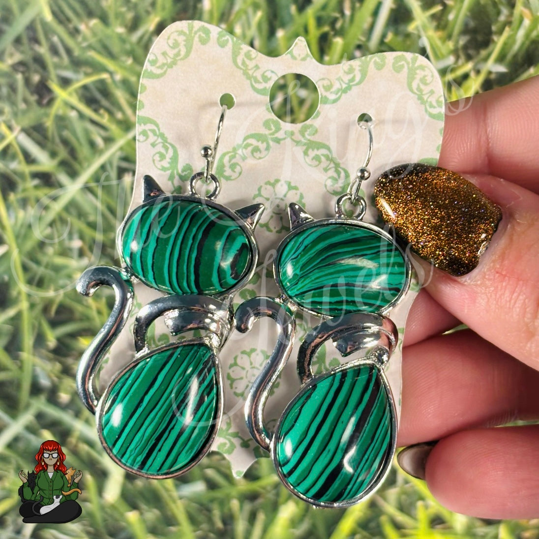 LeonaRae - Malachite Cat Charm Earrings!