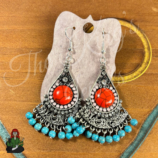 Freya - Turquoise & Coral Teardrop Earrings!