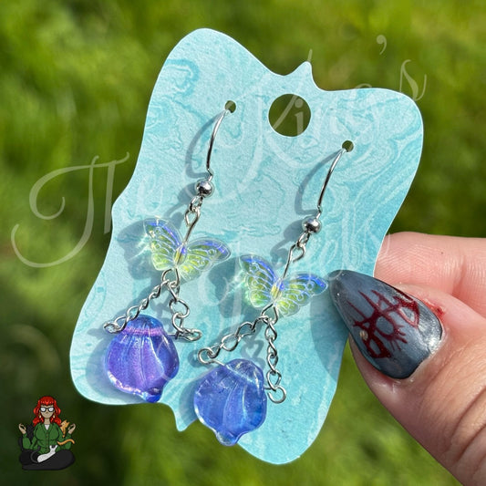 Naomi - Butterfly & Purple Iridescent Leaf Earrings!