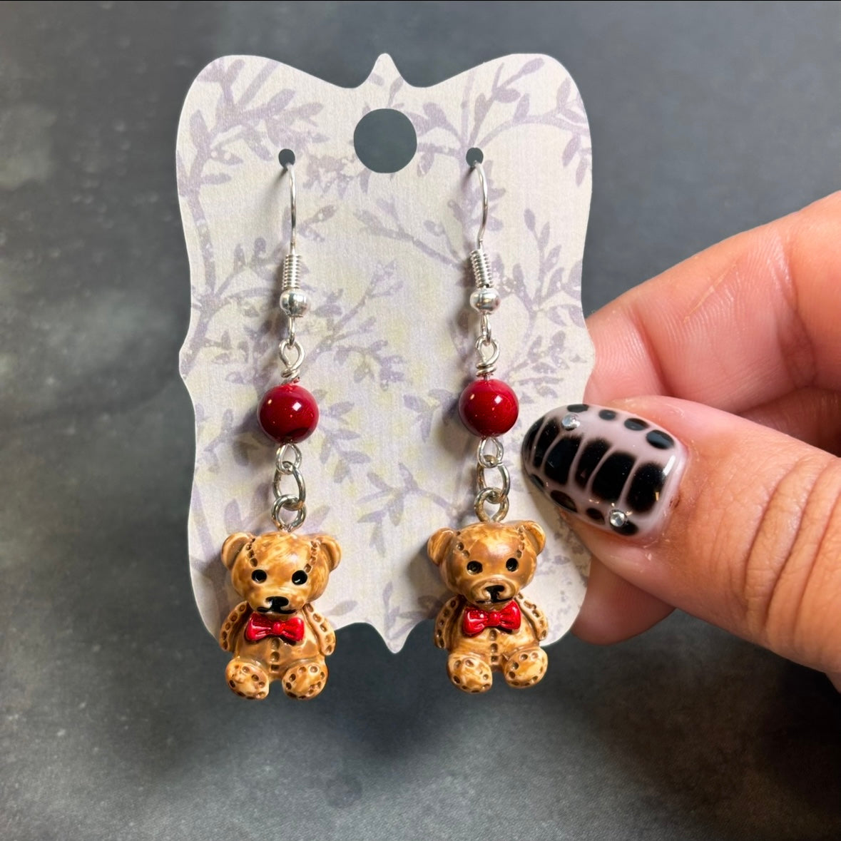 Katie - Teddy Bear & Dyed Quartz Bead Earrings!