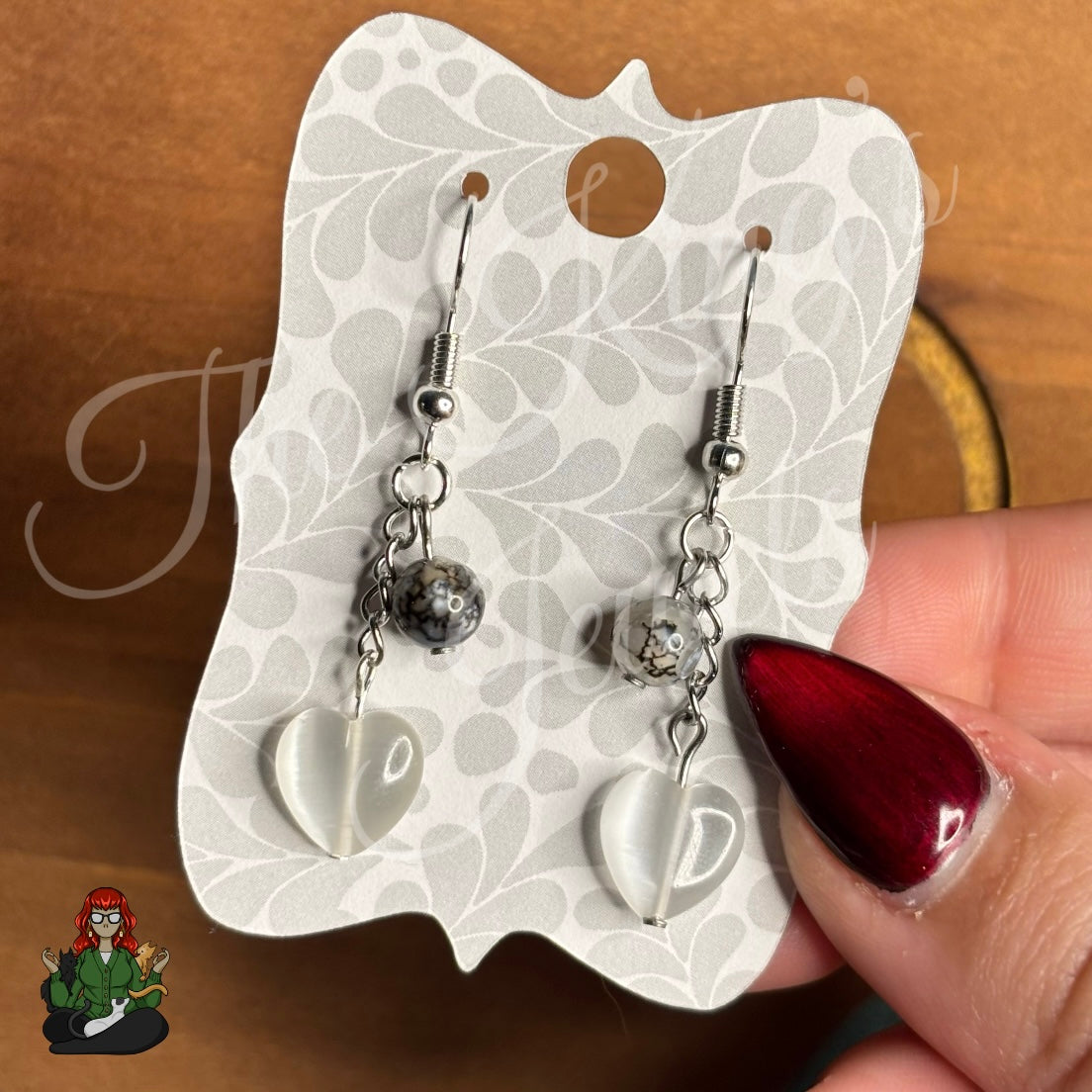 Gladys - Snowflake Obsidian Heart Earrings!