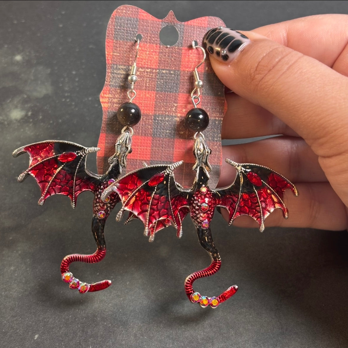 Katie - Red Dragon & Silver Sheen Obsidian Earrings!