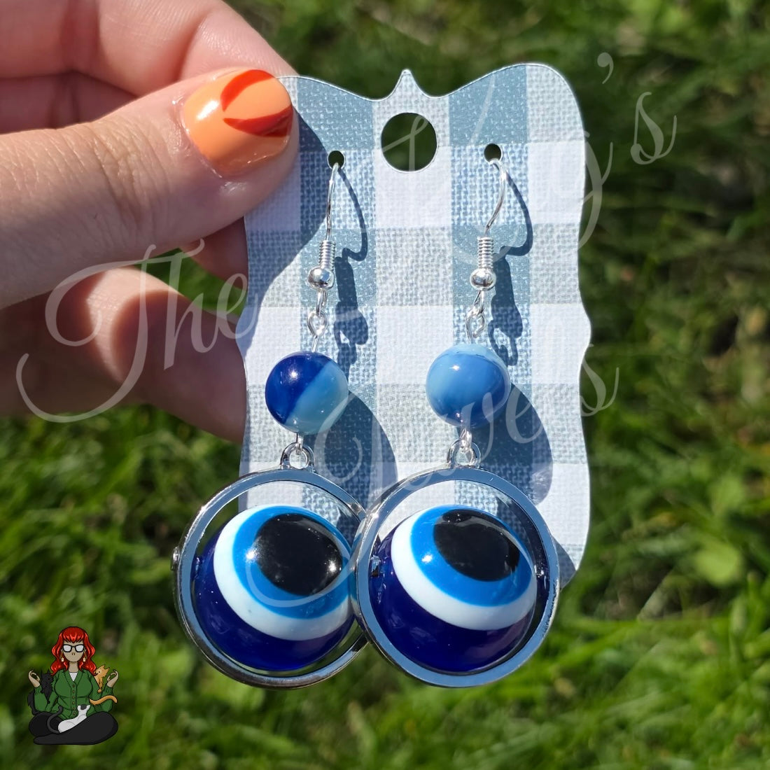 Katie - Evil Eye & Blue Glass Bead Fidget Earrings!