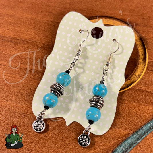 Katie - Teal Glass Bead Flower Charm Earrings!